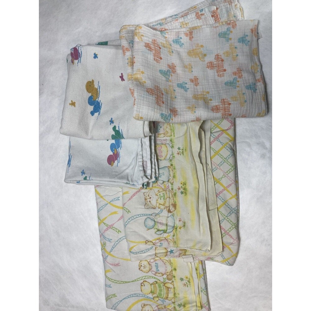 5 ~ Vintage Baby Receiving Blankets ducks,  pastels, Animals